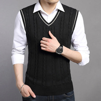 Men'S Sweater Vest V Neck Sleeveless Pullover Sweaters Cable Knitted with Ribbing Loose Solid Plain Sweater Tops - Fall/Winter Clearance