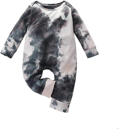 Newborn Baby Boy Girl Long Sleeve Tie Dye Romper Gradient Jumpsuit Bodysuit One Piece Ribbed Outfit Fall Clothes (B-Black+White, 0-6 Months)