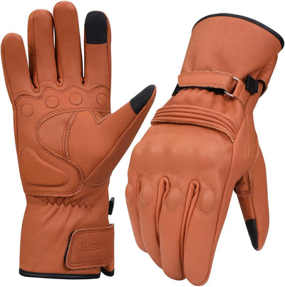Men Winter Motorcycle Gloves,Genuine Leather Full Finger Touchscreen Thermal Lined with Thinsulate Waterproof Motorcycles Motorbike Riding Gloves
